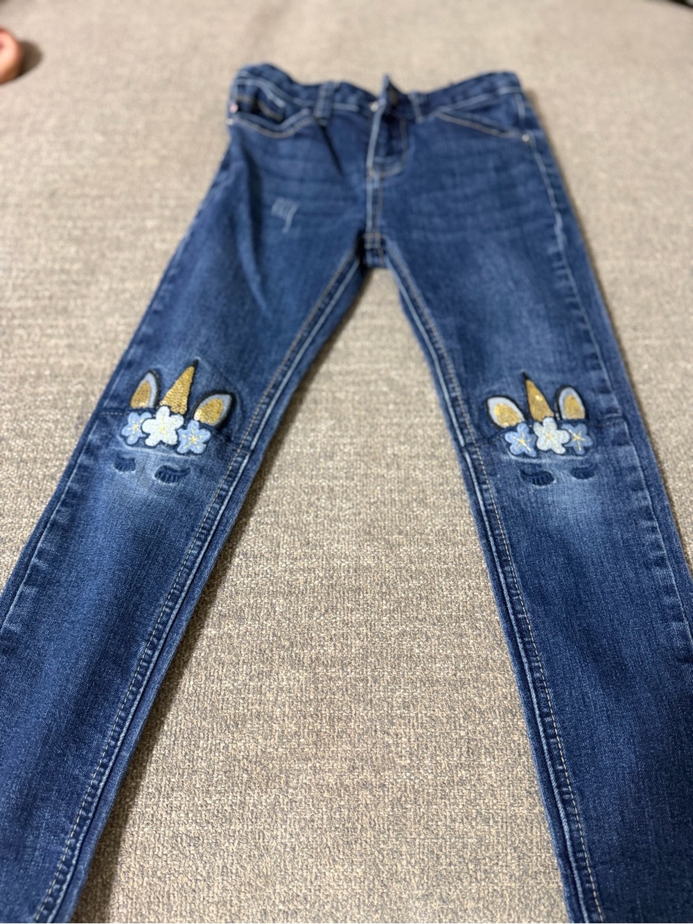Vigoss Dark Blue Skinny Jeans with Unicorn Knee Embroidery
